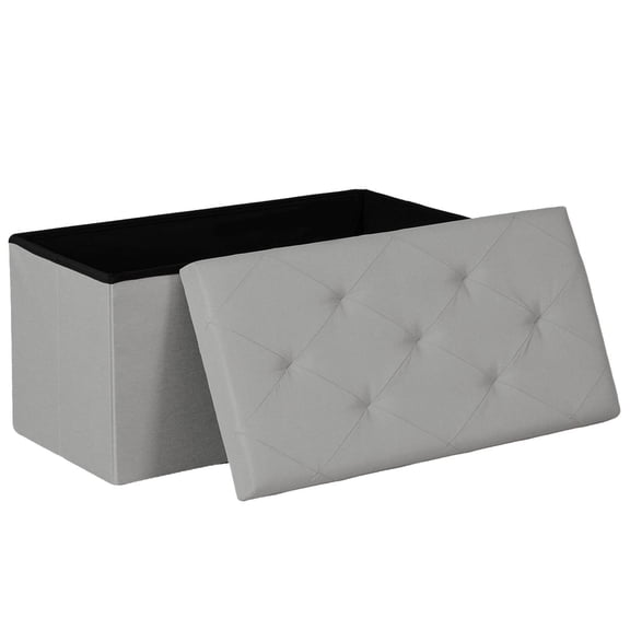 Resenkos 30 Inch PVC Foldable Storage Bench, Heavy Duty 660 Lbs Load Capacity Organizer for Entryway and Bedroom, Gray