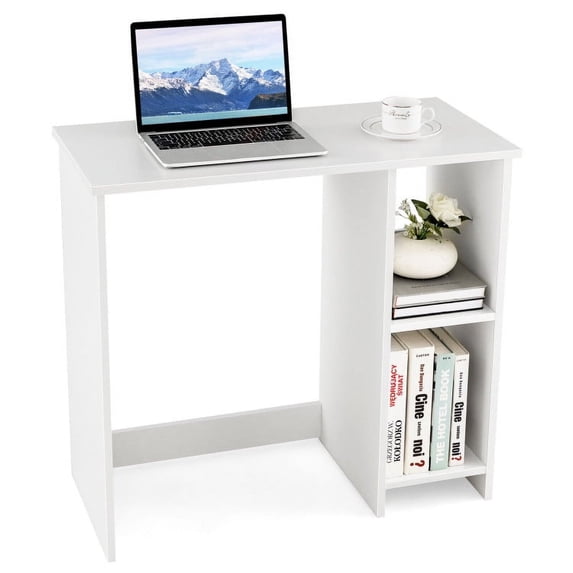 Resenkos 31.5 Inch Modern Home Office Desk with 2 Compartments-White, Home Office Desks, Gaming Computer Desks for Study,Working,Writing