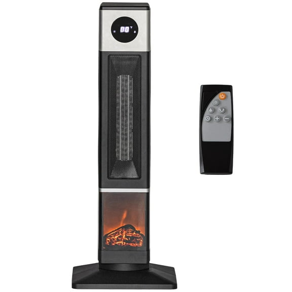 Resenkos 31" Freestanding Electric Heater with Oscillation, Remote Control & 12H Timer for Indoors, 1400W, Black