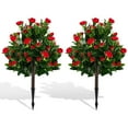 thumbnail image 1 of Resenkos 31-Inch Artificial Camellia Tree Set of 2 with Red Flowers - Green/Red, 1 of 8