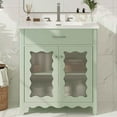 thumbnail image 1 of Resenkos 31" Modern Bathroom Vanity with Tempered Glass, Rubber Wood Legs, Soft-Close Doors - Green, 1 of 20