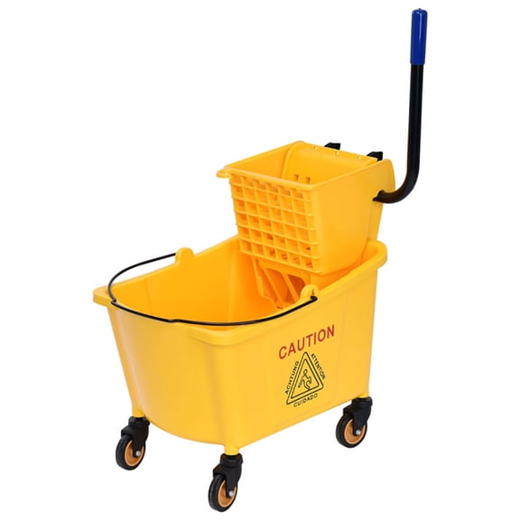Resenkos 31 Quart Mop Bucket Side Press Wringer on Wheels With Panel, Side Press Wringer Combo Commercial Cleaning Caddy Plastic