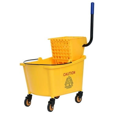 Resenkos 31 Quart Mop Bucket Side Press Wringer on Wheels With Panel, Side Press Wringer Combo Commercial Cleaning Caddy Plastic