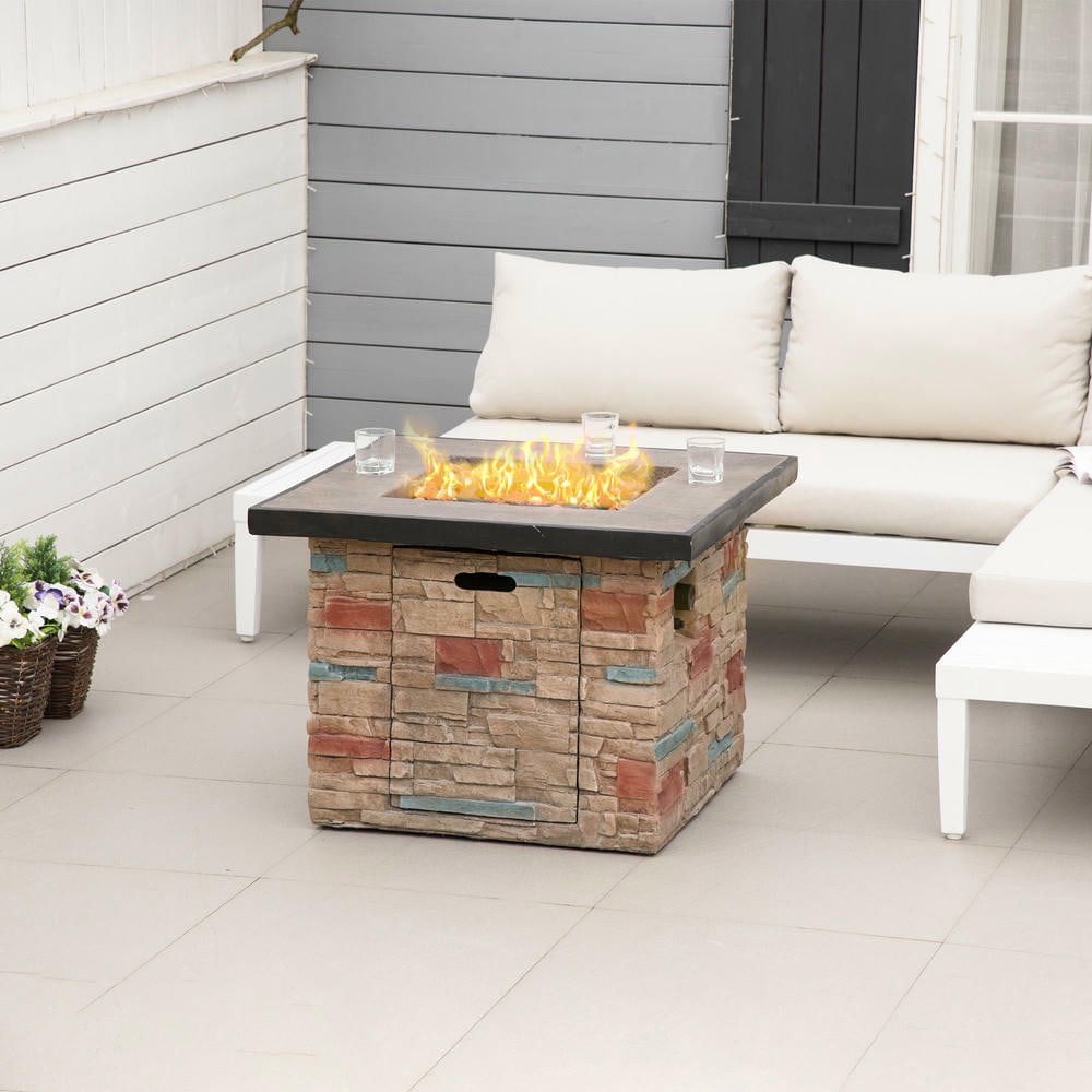 Resenkos 32 Inch Propane Fire Pit Table, 50,000 BTU Auto-Ignition Gas Fireplace, CSA Certified, Brown
