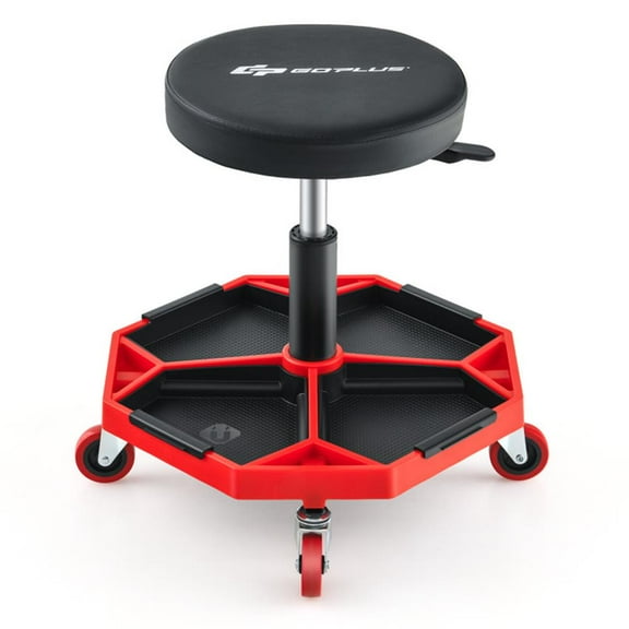 Resenkos 330 LBS Capacity Pneumatic Rolling Mechanic Stool with Padded Seat-Red
