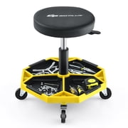 Resenkos 330 LBS Capacity Pneumatic Rolling Mechanic Stool with Padded Seat-Yellow