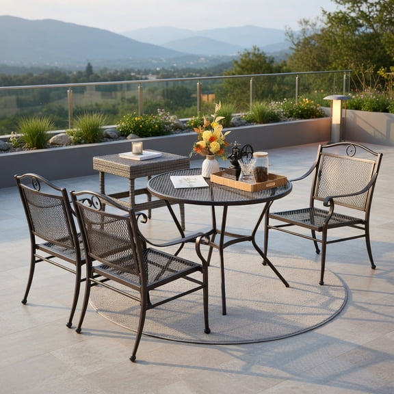Resenkos 35 Inch Round Outdoor Bistro Table French Caf Style Black Steel Mesh Patio Table for Backyard, Garden & Poolside Use