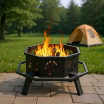 Resenkos 35-inch Outdoor Firepit with Black Finish, Durable Steel Construction, Real Wood-burning Experience, Weather-resistant Coating，Black