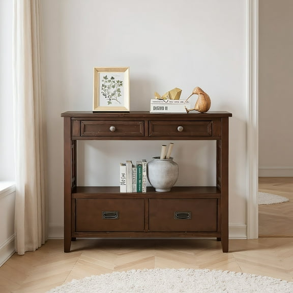 Resenkos 36'' Farmhouse Pine Wood Console Entry Sofa Table with 4 Drawers & 1 Storage Shelf for Entryway & Living Room, Espresso