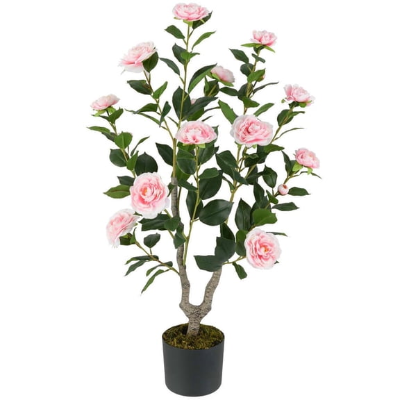 Resenkos 36-Inch Artificial Camellia Tree - 1-Pack with Delicate Blooming Pink Flowers, Perfect for Adding Color to Shelves, Tables & Porches, Pink​
