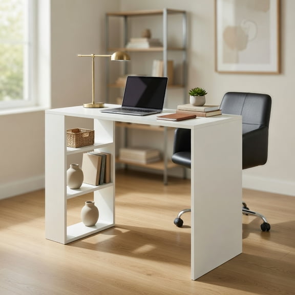 Resenkos 36-Inch Computer Desk with 3 Open Shelves for Home Office or Study - White