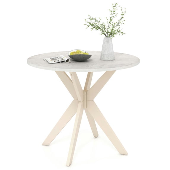 Resenkos 36-Inch Mid Century Modern Kitchen Table with Faux Marble Tabletop and Solid Rubber Wood Legs-White, Dining Table, Kitchen Bar Height Table and Chairs for Dining Room, Small Space