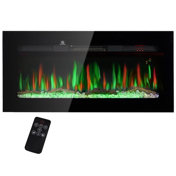 Resenkos 36" Recessed or Wall Mounted Electric Fireplace Heater with Remote Control, Adjustable Flame Color and Brightness, Black