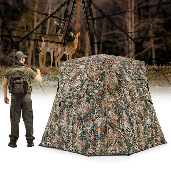 Resenkos 360° One-Way See-Through Ground Hunting Blind - Oxford Fabric, For Deer/Turkey Hunting, Brown