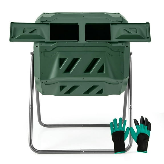 Resenkos 360 Rotatable Tumbling Composter with 2 Sliding Doors-Green