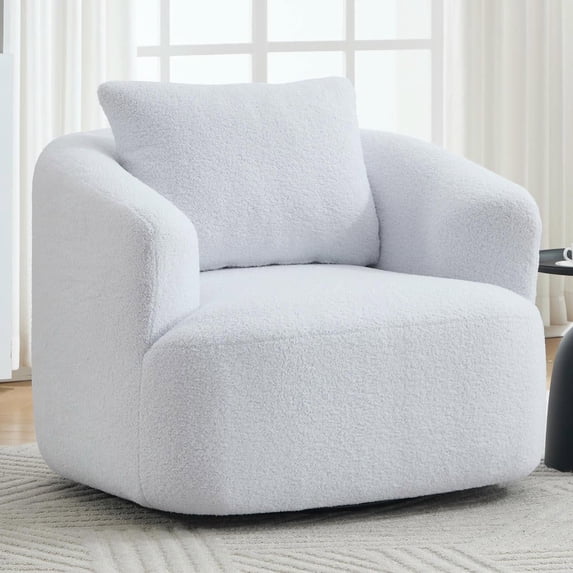 Resenkos 360 Swivel Accent Chair, Plush Teddy Fleece Upholstery with Included Pillow - No Assembly Required, White