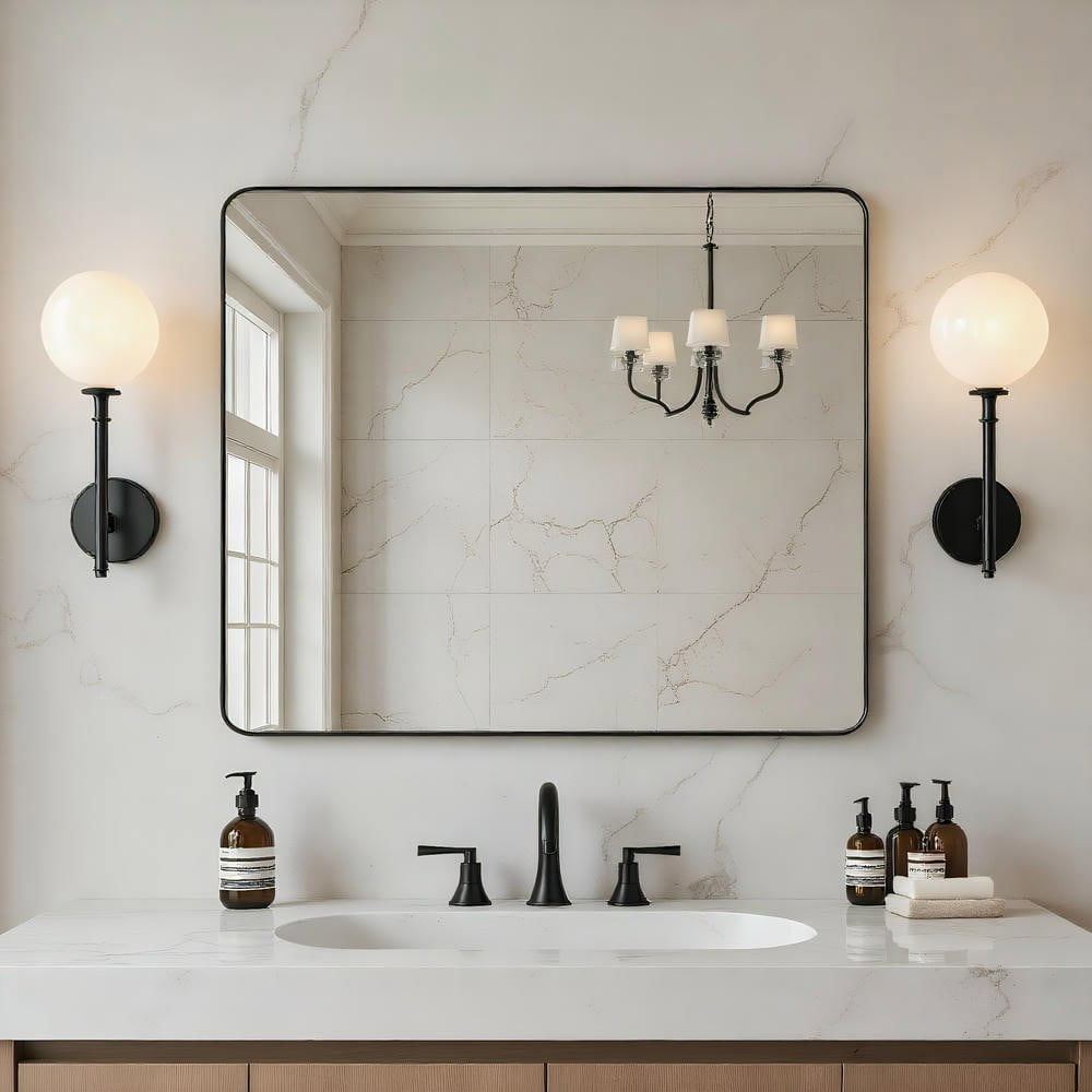 Resenkos 36x30 Inch Wide Rectangle Wall Mirror - Rounded Corners & Sturdy Black Metal Frame, Perfect for Living Room & Bathroom, Black​