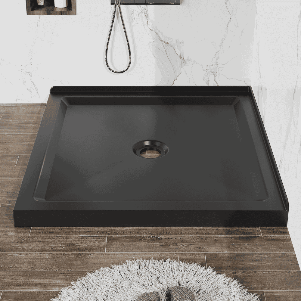 Resenkose 36x36 Inch Double Threshold Shower Base, Anti-Slip Acrylic Pan with Center Drain for Contemporary Bathrooms, Black
