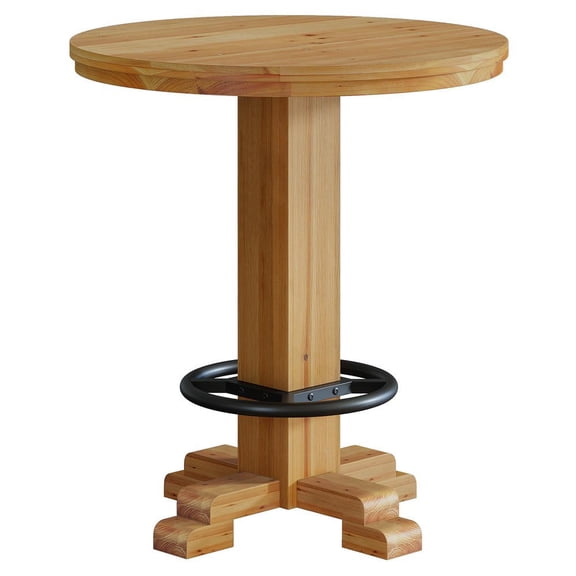 Resenkos 37.4" Solid Wood Round Bar Table, Bistro Pub Table with Metal Footrest, Sturdy Home Bar Furniture, Brown