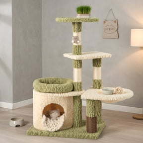 Resenkos 38-Inch Aesthetic Cat Tower with Condo, Perches, and Plush Bed, Green
