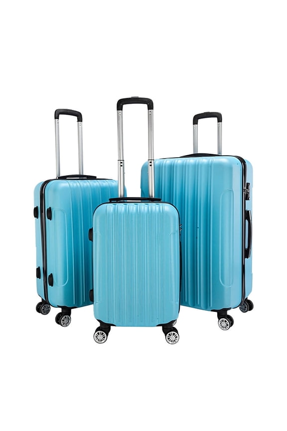 Resenkos 3Pcs Traveling Luggage Set, Portable Large Capacity Luggage Bags for Travel, Rolling Storage Suitcase, Blue, 20"+24"+28"