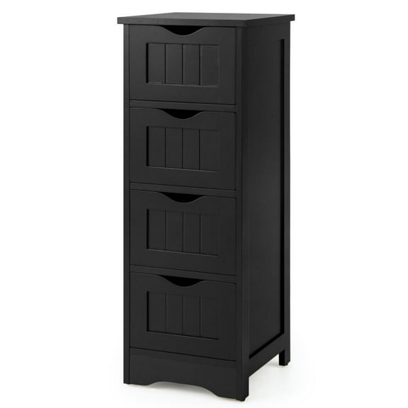 Resenkos 4-Drawer Freestanding Floor Cabinet with Anti-Toppling Device-Black, Bathroom Cabinets for Entryway Storage, Home Office Furniture