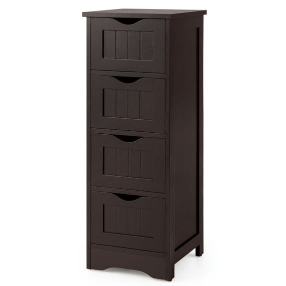 Resenkos 4-Drawer Freestanding Floor Cabinet with Anti-Toppling Device-Dark Brown, Bathroom Cabinets for Entryway Storage, Home Office Furniture