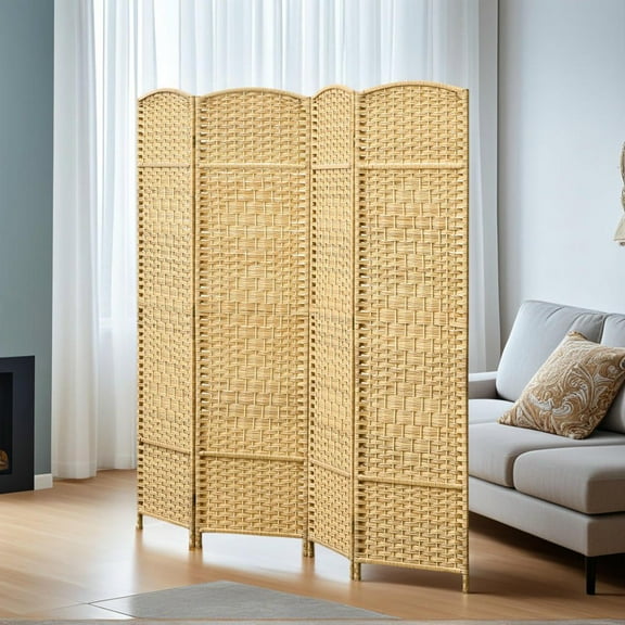 Resenkos 4-Panel 6' Tall Folding Room Divider Screen - Freestanding Wood Privacy Partition for Home Office, Nature Wood
