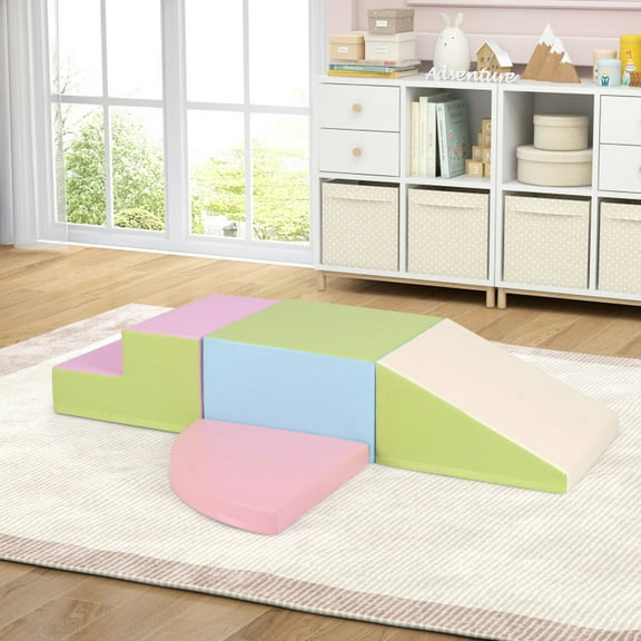 Resenkos 4-Piece Climb and Crawl Foam Block Play Set for Infant Baby-Pink