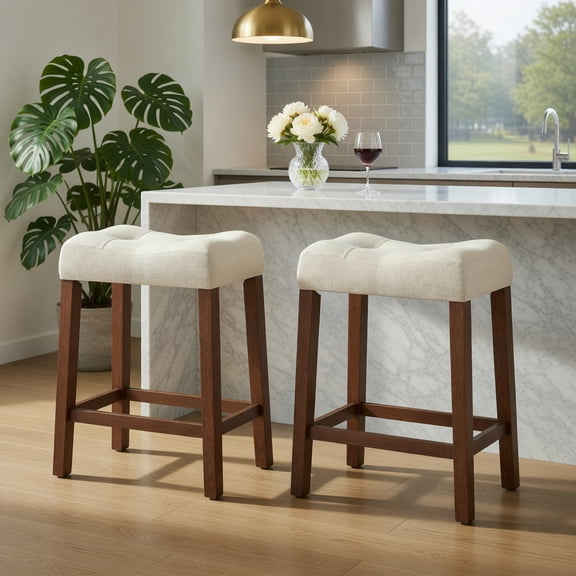 Resenkos 4-Piece Upholstered Counter Height Bar Stool, Curved Saddle Seat Chair with Stable Base for Kitchen Island, Brown