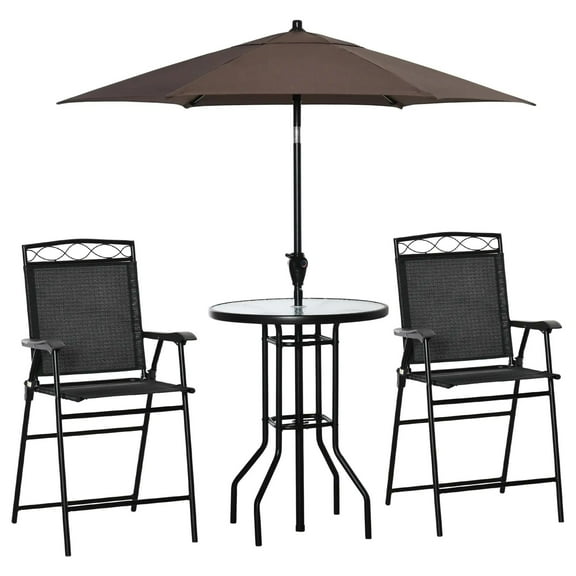 Resenkos 4 Pieces Outdoor Patio Dining Furniture Set, Two Folding Chairs, A Dining Table, An Umbrella, Wave Textured Tempered Glass Dinner Table, Black