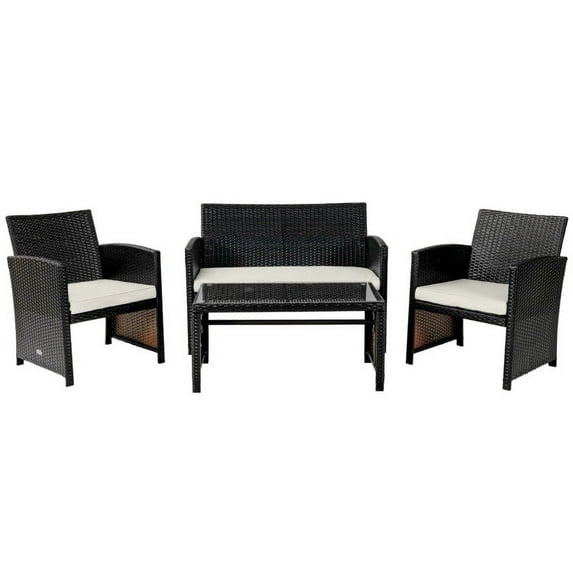 Resenkos 4 Pieces Outdoor Rattan Furniture Set, Wicker Furniture Sets, Patio Conversation Sets with Coffee Table Cushioned Sofa-Turquoise
