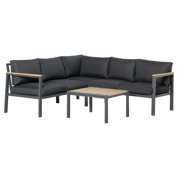 Resenkos 4 Pieces Patio Furniture Set, Outdoor L-Shaped Sectional Sofa, Outdoor Sectional Furniture, Gray