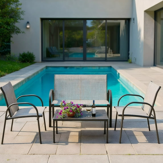 Resenkos 4 Pieces Patio Set Outdoor Furniture Sets Modern Fabric Chair Conversation Sets with Coffee Table for Yard and Bistro, White