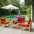 thumbnail image 1 of Resenkos 4 Pieces Patio Solid Wood Furniture Set with Includes Coffee Table and Ottoman, Outdoor Patio Furniture Set with Solid Wood Frame and Comfortable Washable Cushions, Red, 1 of 7