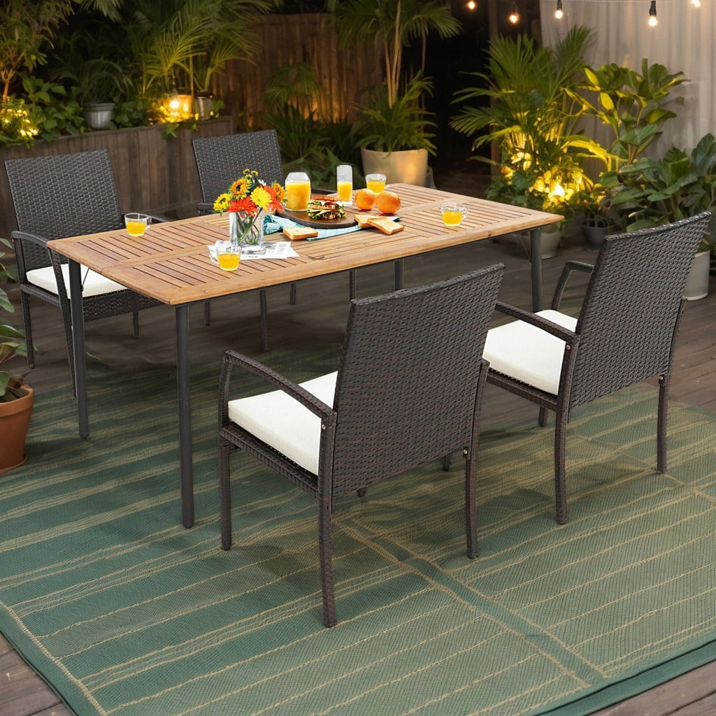 Resenkos 4 Pieces Patio Wicker Dining Armchair Set with Soft Zippered Cushion-Set of 4, Outdoor Dining Chair for Outside Patio, All Weather, Porch, Garden, Poolside