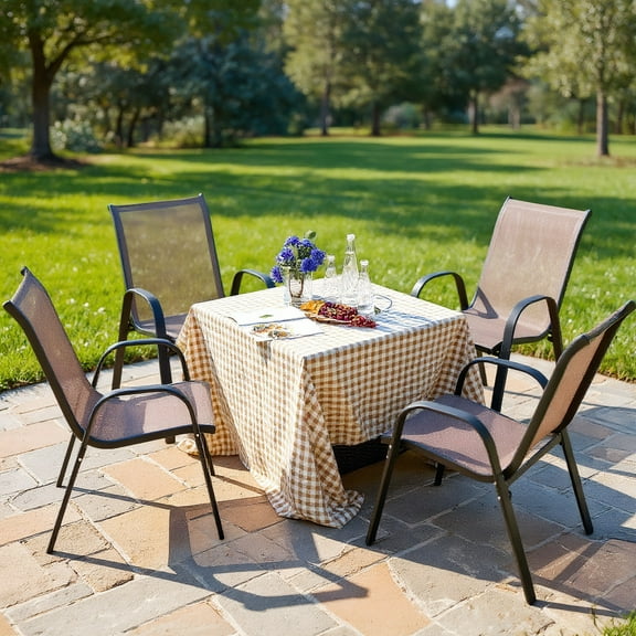 Resenkos 4 Pieces Stackable Patio Dining Chairs Set with Armrest-Brown, Outdoor Dining Chair for Outside Patio, All Weather, Porch, Garden, Poolside
