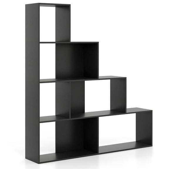 Resenkos 4-Tier Modern Stepped Bookshelf - 6 Storage Cubes, Perfect for Living Room, Black