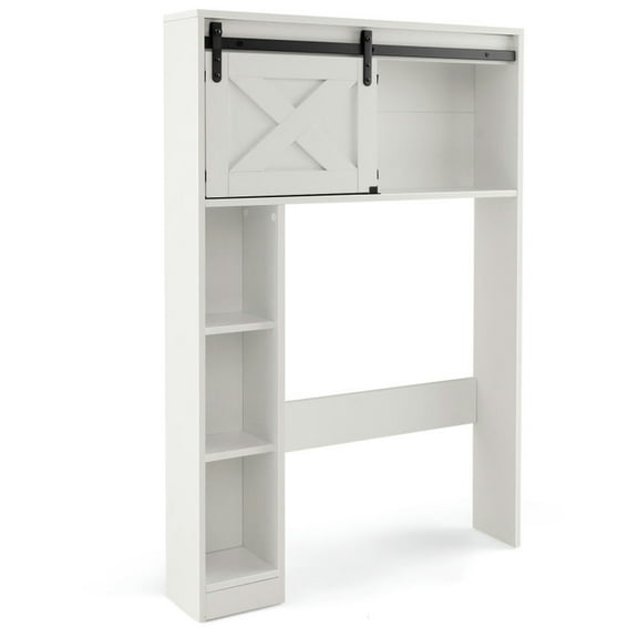 Resenkos 4-Tier Over The Toilet Storage Cabinet with Sliding Barn Door and Storage Shelves-White, Bathroom Cabinet Organizer