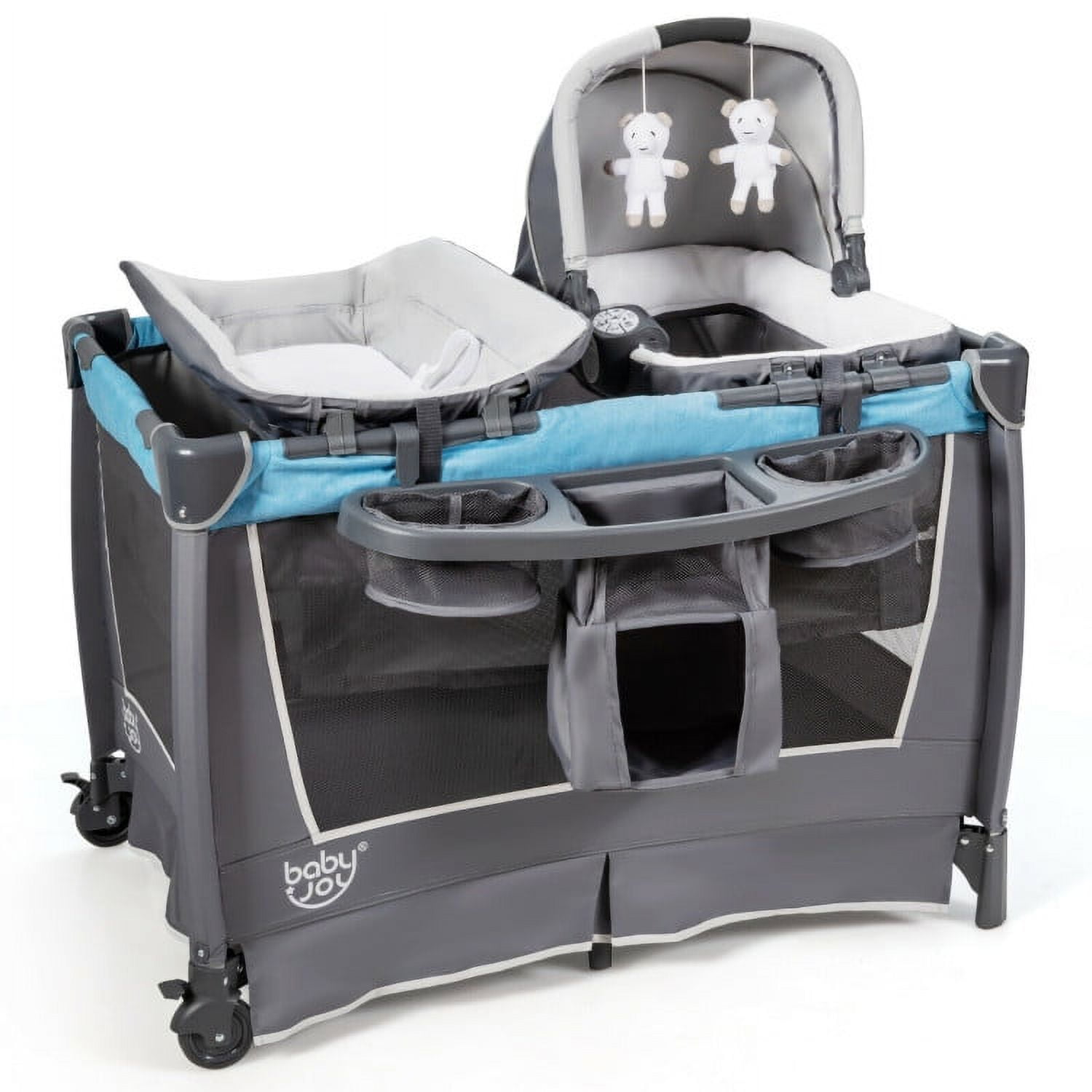 Resenkos 4-in-1 Convertible Portable Baby Play yard with Toys and Music Player-Blue, Portable Bassinet for Baby for Babies and Toddlers Resenkos 4-in-1 Convertible Portable Baby Play yard with Toys and Music Player-Blue, Portable Bassinet for Baby for Babies and Toddlers