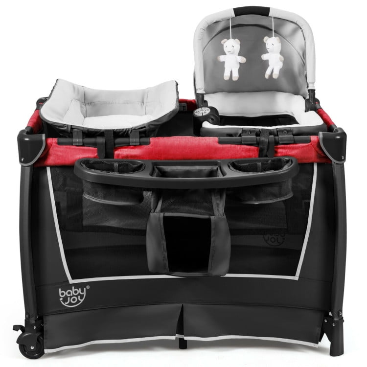 Resenkos 4-in-1 Convertible Portable Baby Play yard with Toys and Music Player-Red, Portable Bassinet for Baby for Babies and Toddlers Resenkos 4-in-1 Convertible Portable Baby Play yard with Toys and Music Player-Red, Portable Bassinet for Baby for Babies and Toddlers