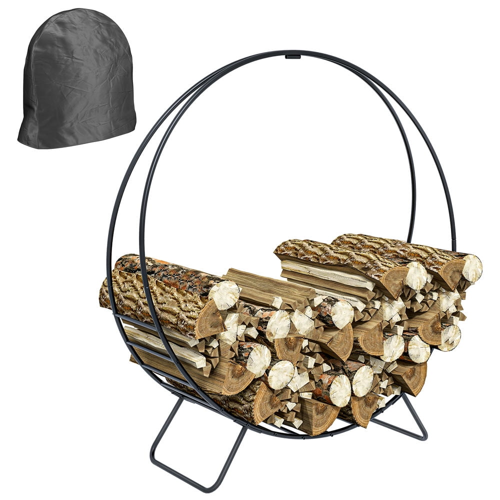 Resenkos 40" Firewood Rack with Waterproof Cover, Heavy Duty Wood Storage Holder Log Rack for Indoor Outdoor, Black Resenkos 40" Firewood Rack with Waterproof Cover, Heavy Duty Wood Storage Holder Log Rack for Indoor Outdoor, Black
