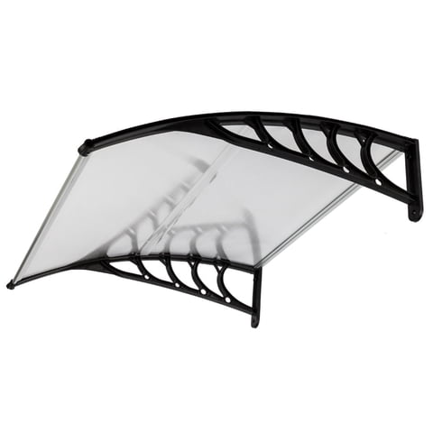 EDOEMSE 40" x 40" Silver & Black Door/Window Awning, UV Rain Snow Protection, Aluminum Fixing Bars