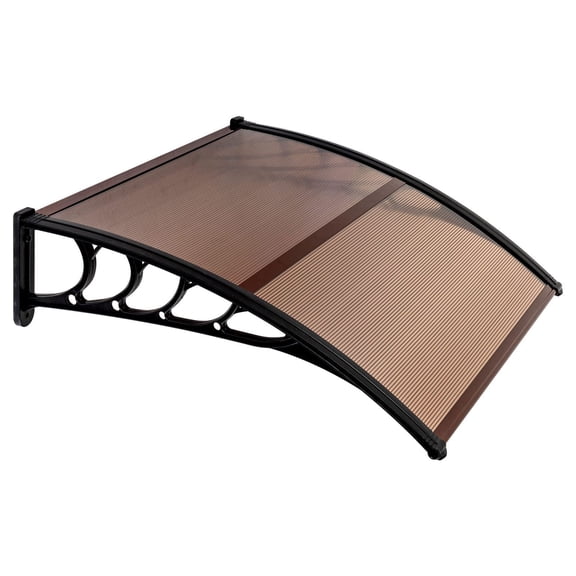 Resenkos 40x38in Full Brown Aluminum Awning, Polycarbonate Sun Panel with Plastic Bracket, Door Window Outdoor Canopy for household applications, Brown and Black