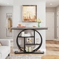 thumbnail image 1 of Resenkos 41.3" Industrial Console Table, 4-Tier Grey Sofa Table with Unique Circle Metal Frame & Storage Shelves, Narrow Entryway Accent Table, Gray, 1 of 10