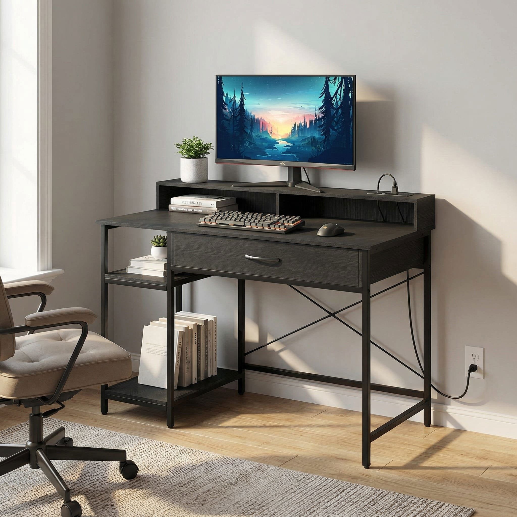 Resenkos 42 Inch Computer Desk with Power Outlets, Writing Table with ...