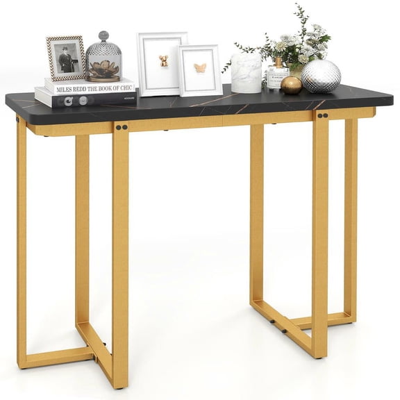 Resenkos 42-Inch Modern Faux Marble Entryway Table with Geometric Metal Frame, Black