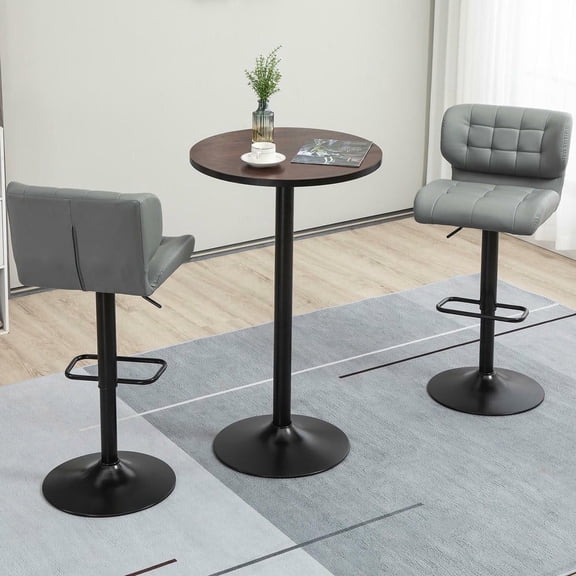 Resenkos 42-Inch Round Bar Table with Solid Elm Wood Top and Metal Base, Rustic