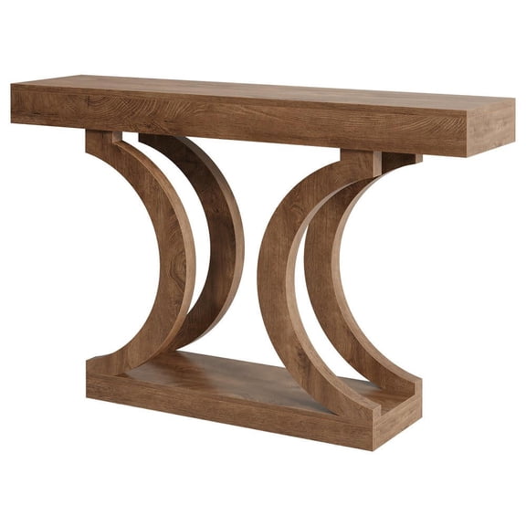 Resenkos 43.31-Inch Farmhouse Console Table with Curved Legs, Narrow Unique Sofa Table, Rustic Brown