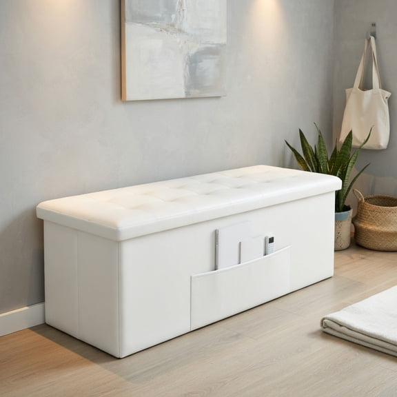Resenkos 45 Inches Large Folding Ottoman Storage Seat-White,